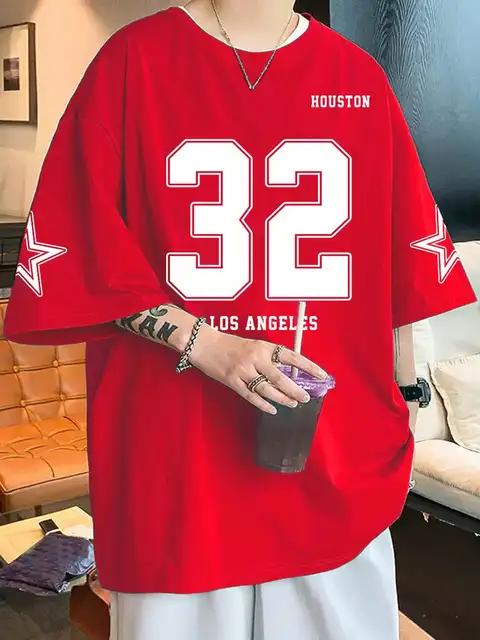 Summer New Los Angels Letter No.32 Print T-shirts For Men Short Sleeve Sports Football Jersey Y2K Loose Oversized Unisex Tops
