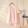 Women Pure Cotton Solid Lace Short Sleeve Shorts Pajama Casual Loungewear Set