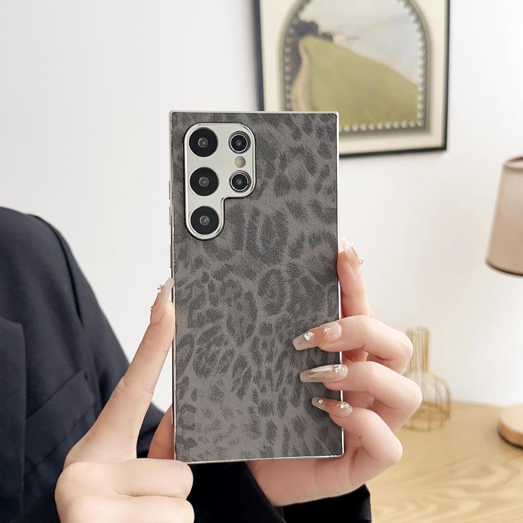 Совместимый чехол для телефона Samsung S25 Ultra с гальваническим леопардовым принтом, противоударный для S24/S24 Ultra/S23 Ultra