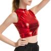Women Crop Top Round Neck Sleeveless Glossy Solid Color Short Waist-exposed Slim Fit Pullover Club Party Performance Tank Top