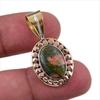 Natural Unakite Gemstone 925 Solid Sterling Silver Two Tone Pendant 1.25" e4D89