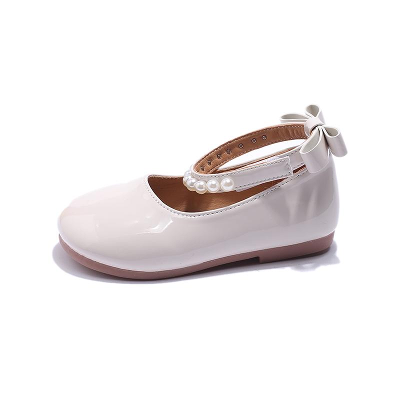 2024 Girls Mary Janes for Party Wedding Shows PU Pearls Back Bow Simple Round-toe Shallow Children Flats Elegant Drop Shipping