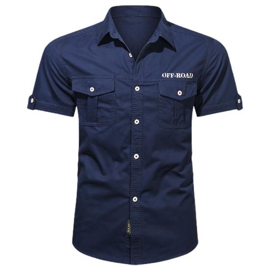 Solid Color Pockets Military Shirt Summer Single Breasted Turndown Collar Shirt For Working