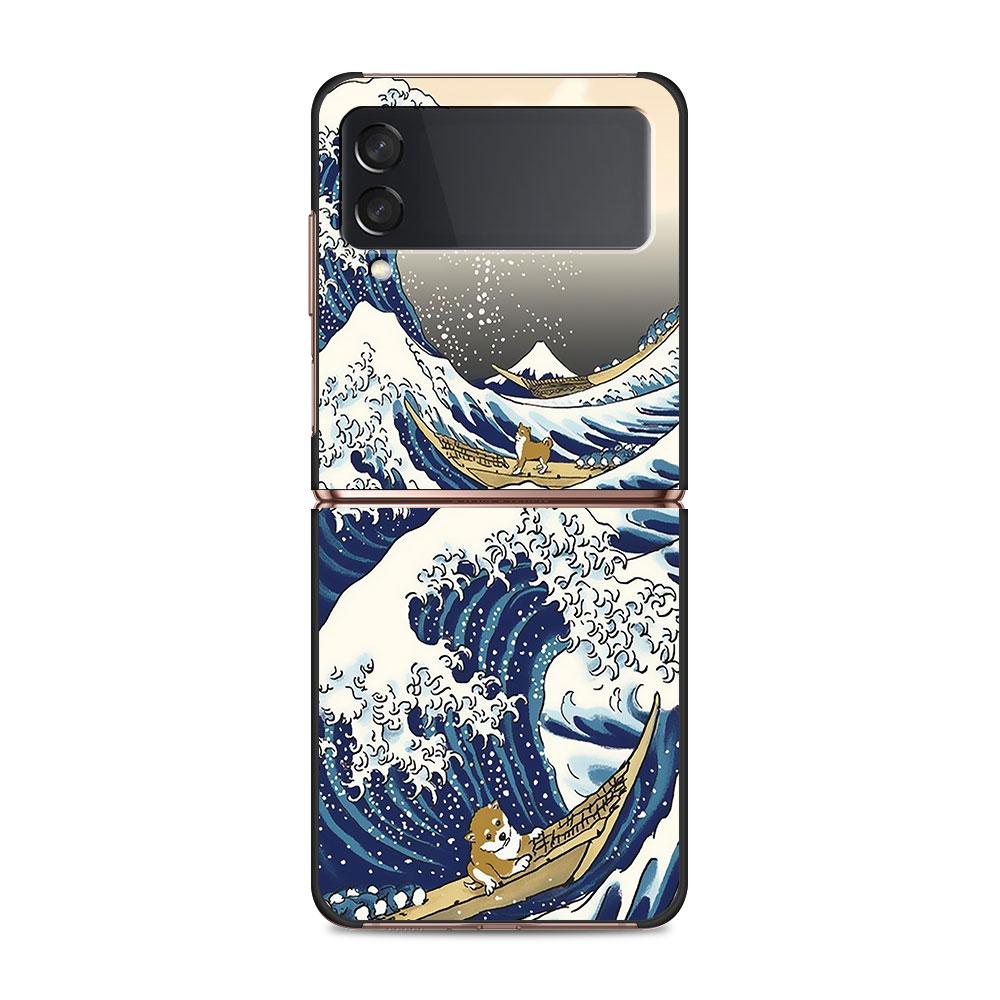 Чехол Wave Art японский зеленый Illust для Samsung Galaxy Zflip Z Flip 3 5g Z Flip 4 Zflip3 Zflip4 Zflip Flip4 черные чехлы