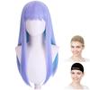 CaseEden Cosplay Light Purple Light Set of 2 Wig Nets Wig, Smooth, Long, Heat-Resistant, & Blue,