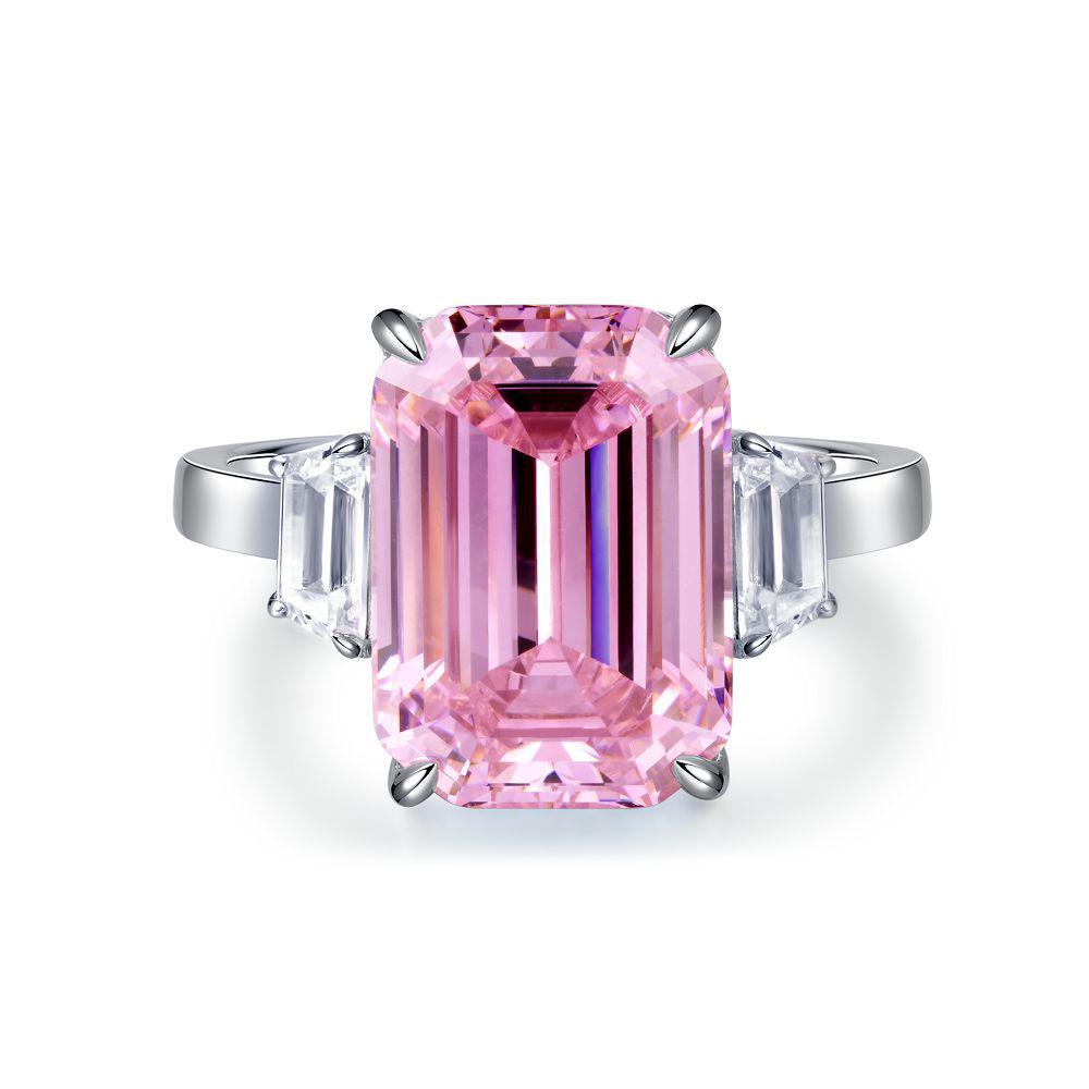 Emerald Cut Pink Zircon Diamond 925 Silver Ring for Women