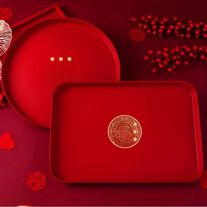 Круглый красный пластиковый поднос для фруктов и конфет для гостиной или журнального столика