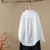 Двухслойная хлопковая пряжа с длинными рукавами, женская художественная рубашка с маленьким острым воротником, простая универсальная базовая рубашка, топ, блузки и рубашки
