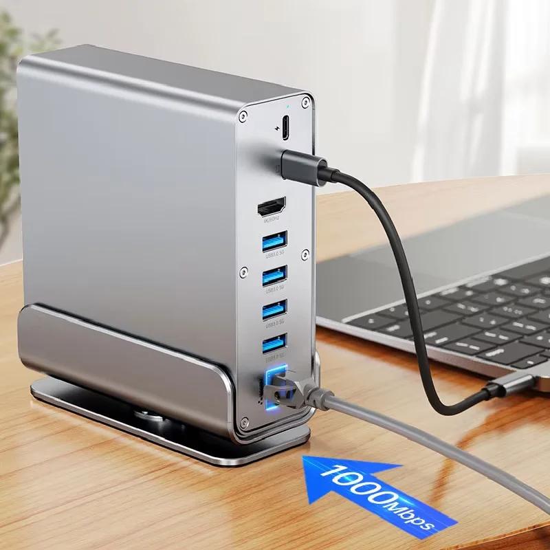15-в-1 USB-C Док-станция Type-C 4K60Hz Хаб с HDTV PD 100 Вт USB 3.0 SD/TF RJ45 1000 Мбит/с 3,5 мм Аудио для Ноутбука