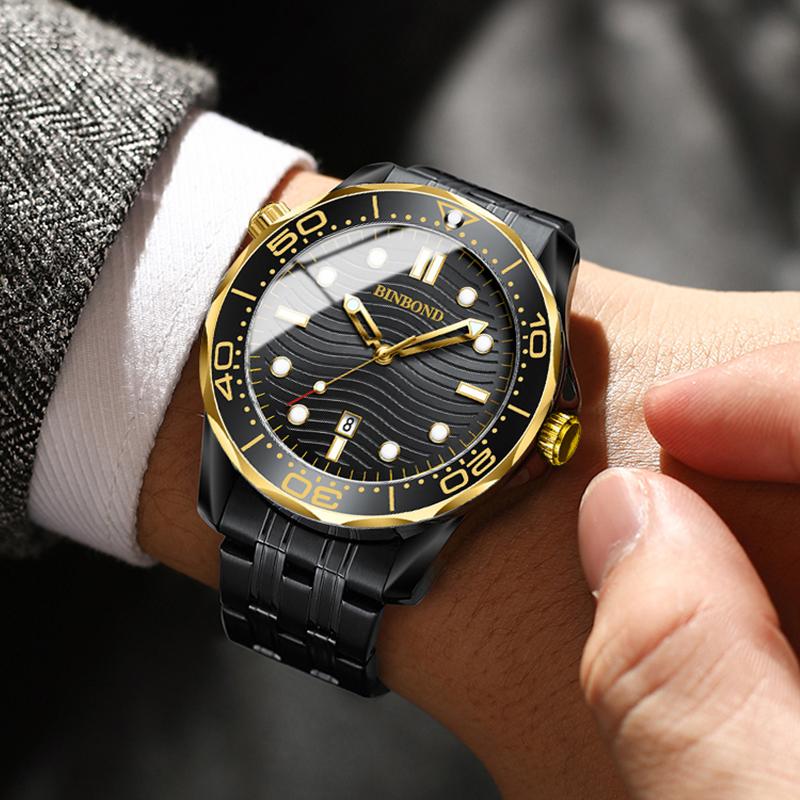 BINBOND Casual Fashion Ultra-thin Sea Horse Series Quartz Men's Watch Date Waterproof Luminous Sports Business Men's Wrist Watch