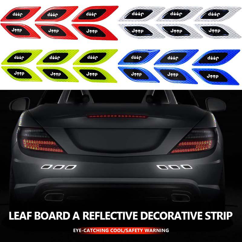 6pcs Car Door Decor Strip Anti-collision Reflective Stickers For Jeep Compass Renegade Cherokee Wrangler JK Patriot Liberty