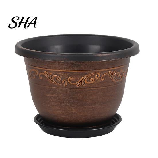 Large Succulent Containers Resin Flower Planters, Vintage Plant Pot with Drainage Hole & Saucer, Lightweight for Patio Indoor Outdoor, Retro Imitation