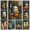 5DDIY Diamond Painting Cute Pumpkin Ghost In Bathtub Dark Academy Gothic Halloween Retro Wall Decoration Home Room Decoration