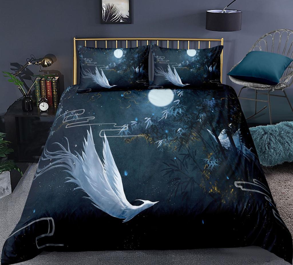 Chinoiserie Animal Polyester Duvet Cover Set King Colorful Phoenix Mountain River Landscape Asian Culture Theme For Kids Teens