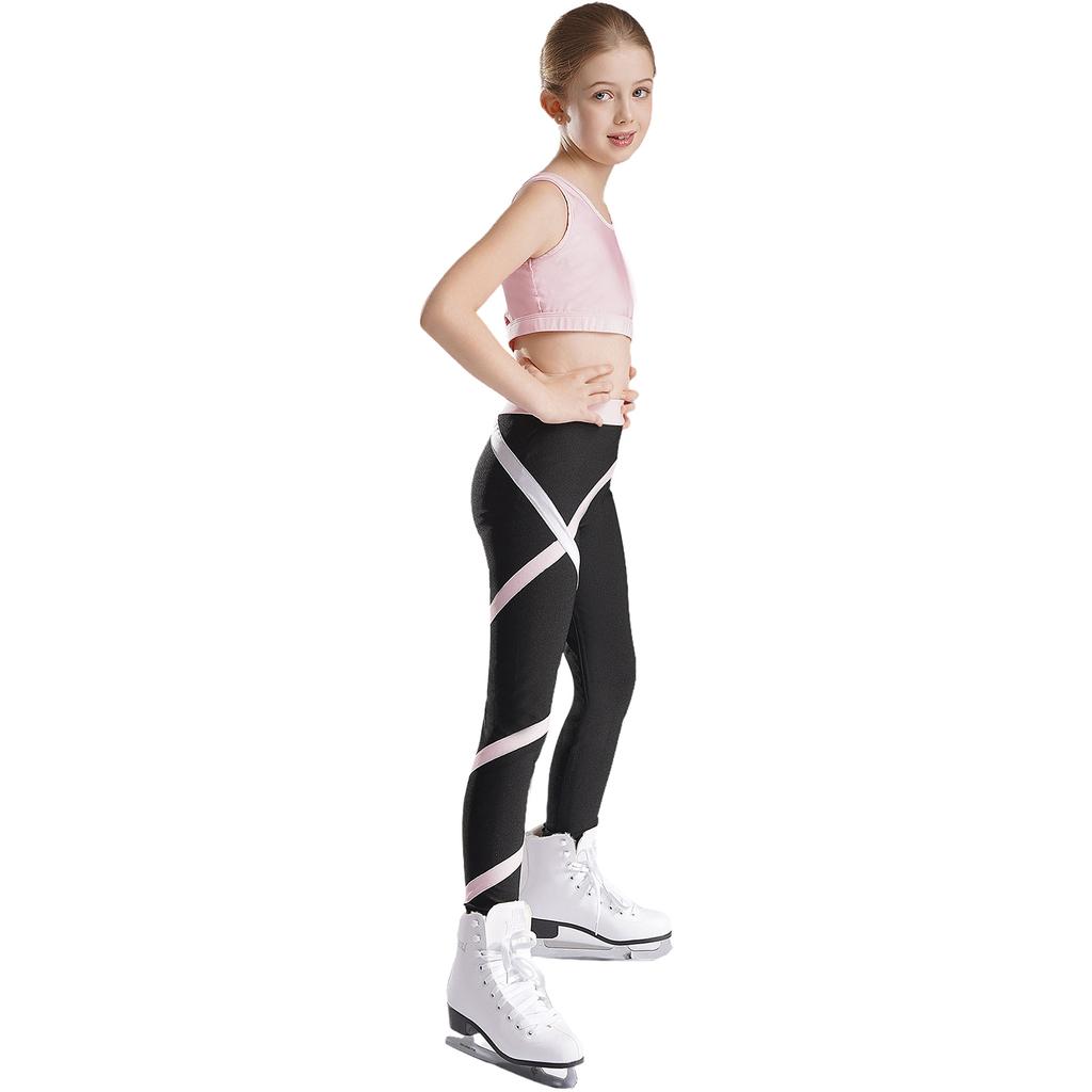 Girls Crop Top U Neck Cross Straps Keyhole Back Sleeveless Color Block Leggings Yoga Sports Set