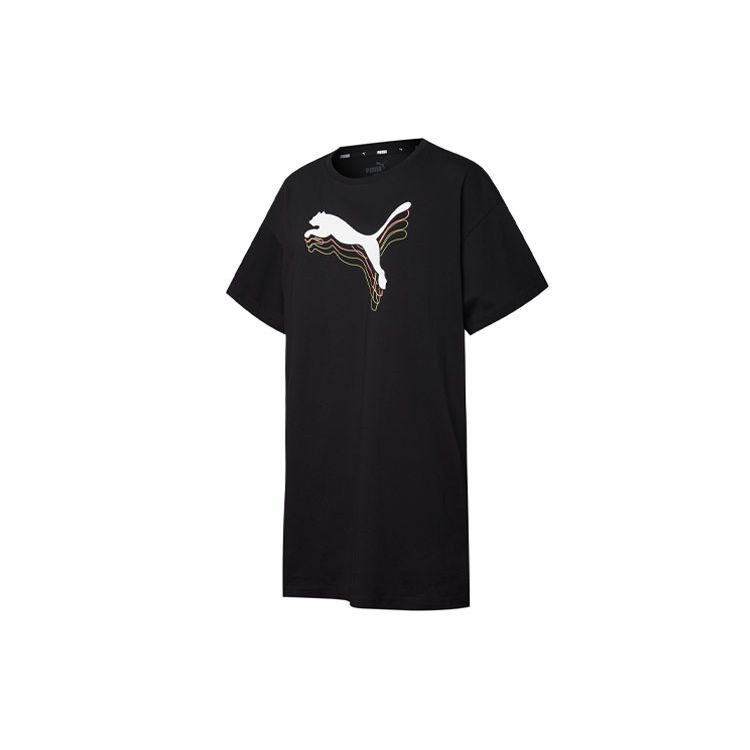 Puma Свободное дышащее спортивное повседневное платье с коротким рукавом с принтом логотипа Rebel Color Block, женское платье черного цвета 845616-56