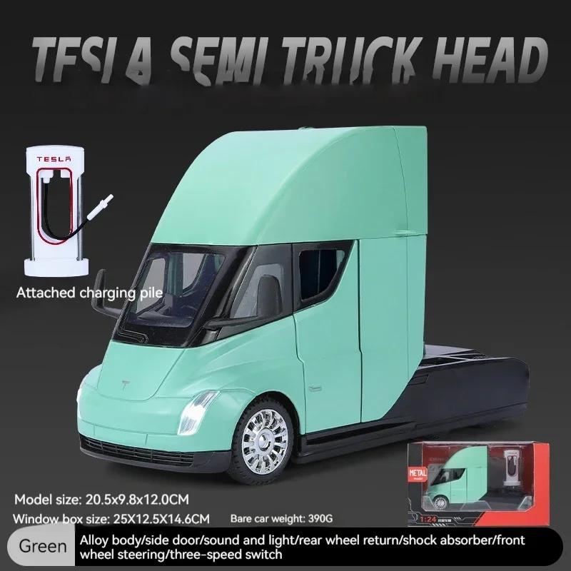 1/24 Scale Tesla Semi Truck Trailer Metal Alloy Diecast Truck Trailer Model Sound & Light Collection Car Model Toy Gift with Boys C325