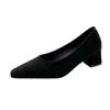 2025 spring and autumn new Korean version pointed head light mouth suede single shoes thick heel high heels middle heel versatile work shoes women