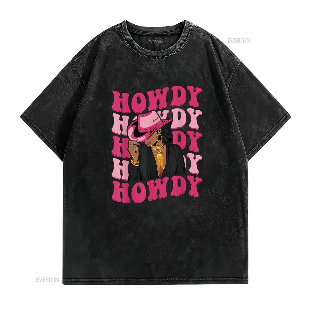 Howdy Groovy Western Black Cowgirl African American Women T Shirt vintage Washed Stylish fashion Stretched Unisex Comfortable