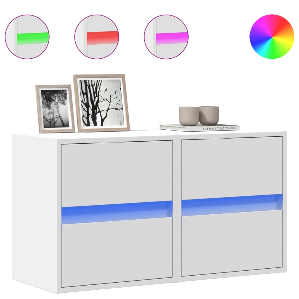 Vidaxl Ścienne Szafki Tv Z Led, 2 Szt., Białe, 41X31X45 Cm