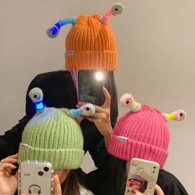 Забавная вязаная шапка с большой головой, милая лягушачья шерстяная шапка, женская теплая шапка на осень и зиму, женская новая шапка от холода