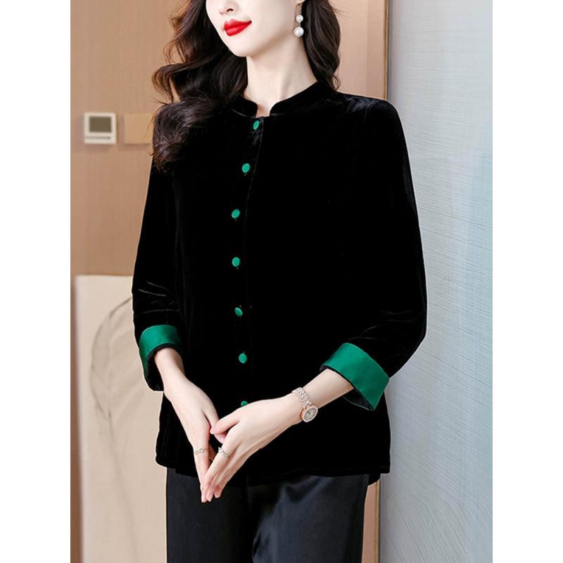 Женское черное бархатное пальто - Новый китайский стиль Весна/Осень Свободный кардиган