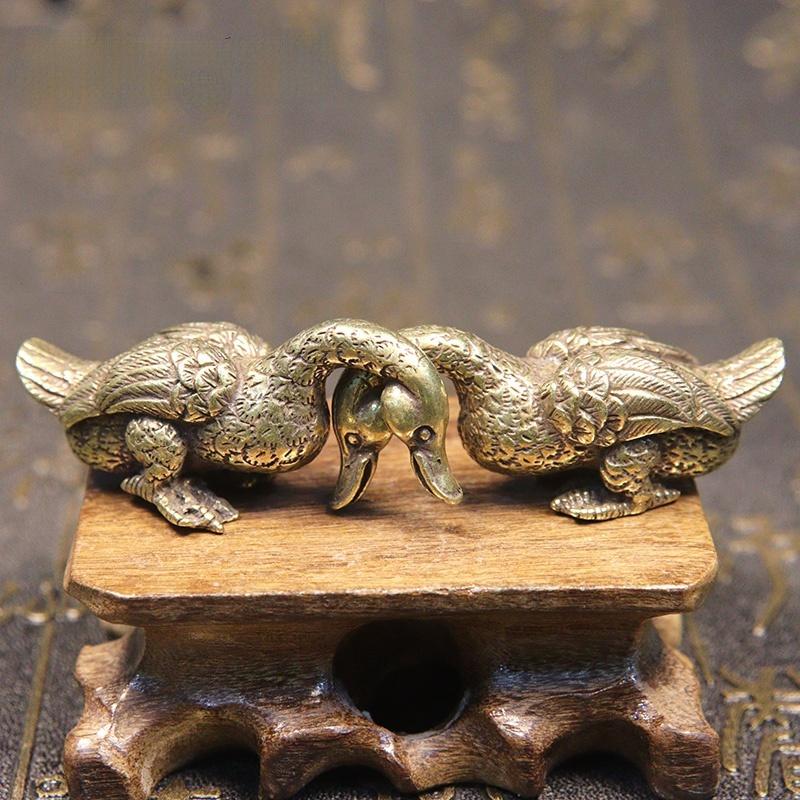 Antique Copper Small Duck Figurines Ornaments Handmade Brass Animal Crafts Tea Table Pet Home Decor Accessories Desk Decorations
