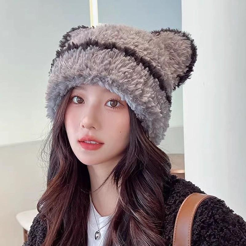 Hat Female Autumn and Winter Warm Knitted Wool Snow Hat Cycling Mother Fashion Ear Protection Headgear Scarf Integrated Hat