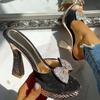 Fashion Trendy Fashion Female Bowknot Sexy Slippers 2025 Summer Slippers Women Platform Crystal Thick High Heels Shoes Woman
