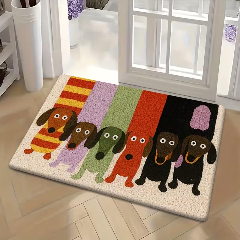 Fun Doormat Two Black Paw Prints on a Gray Stone Background Printed Doormat Suitable for Bedrooms, Kitchens, Dining Rooms