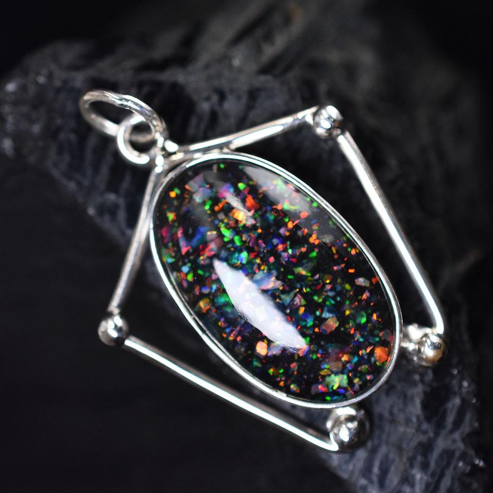 925 Sterling Silver Pendant 28.75 Ct Sparking Black Opal Beautiful Pendant