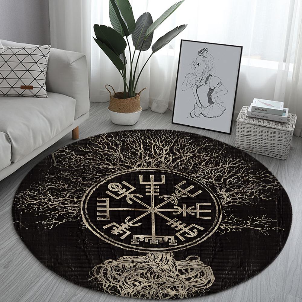Домашние психоделические черные круглые коврики с изображением дерева викингов, коврик для дивана, домашняя гостиная, спальня, ванная комната, напольные коврики, принт, украс...