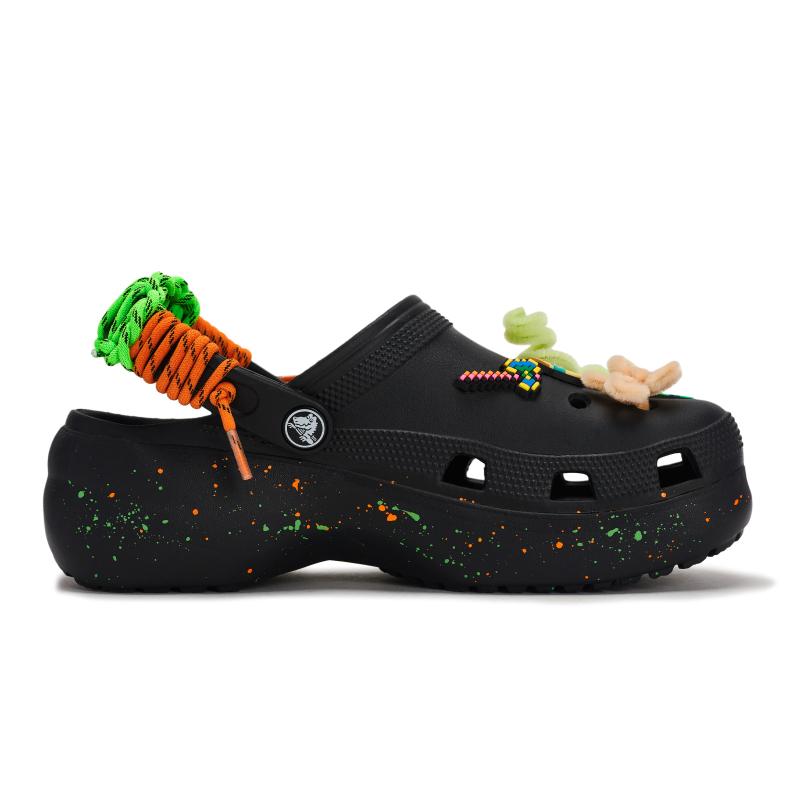 Crocs Классические сабо на платформе 811 Сделано Pixel Land Брызги чернил Съемные аксессуары Обувь с отверстиями Женские Черные