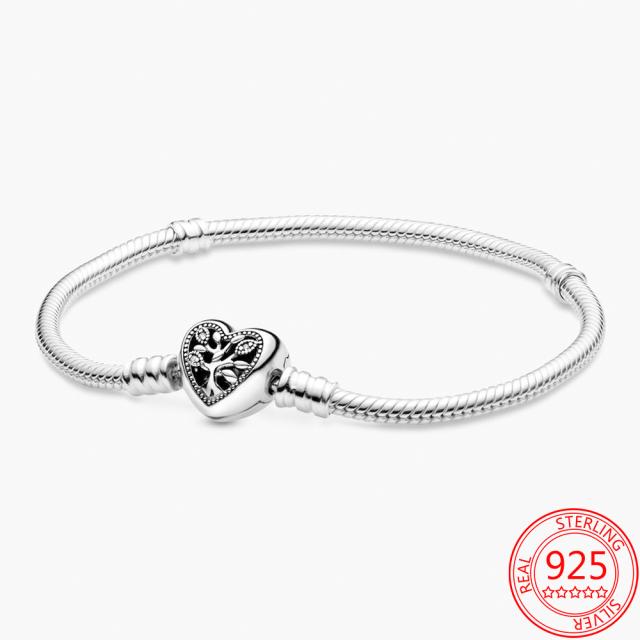 925 Sterling Silver Basic Chain Moments Silver Bracelet ,Fallen Leaves Chain Clasp Bracelet Rope Charm Fit Original Pan Jewelry