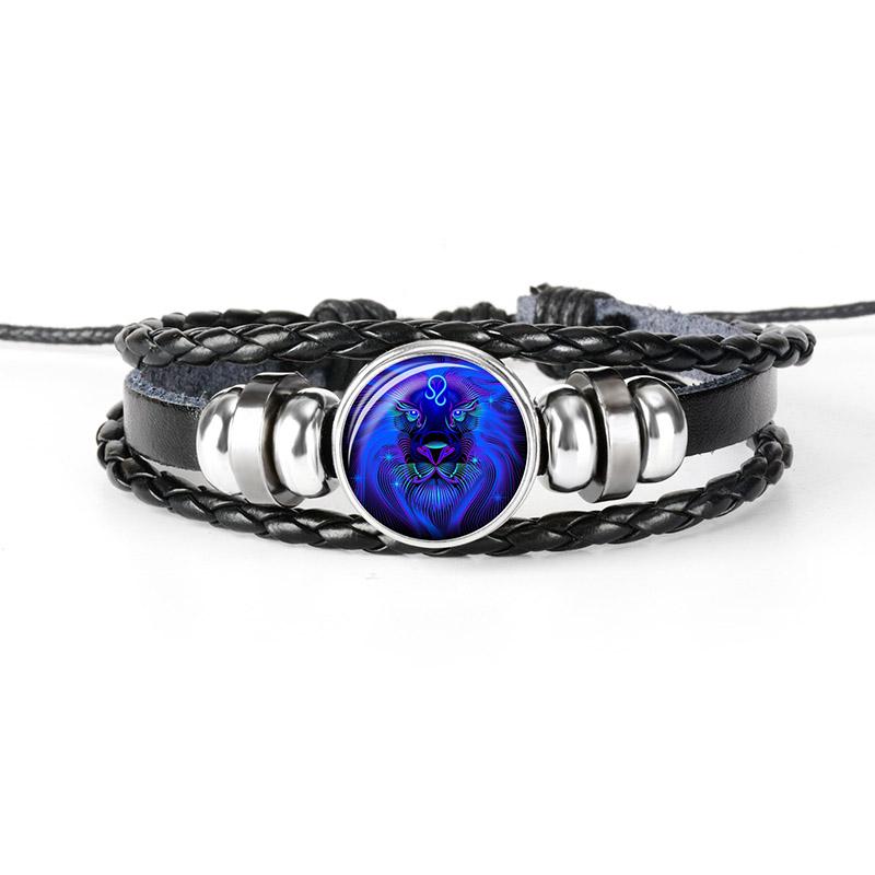 12 Constellation Handmade Leather Bracelet Woven Multi-layer Punk Twelve Zodiac Couple Bracelet KTY