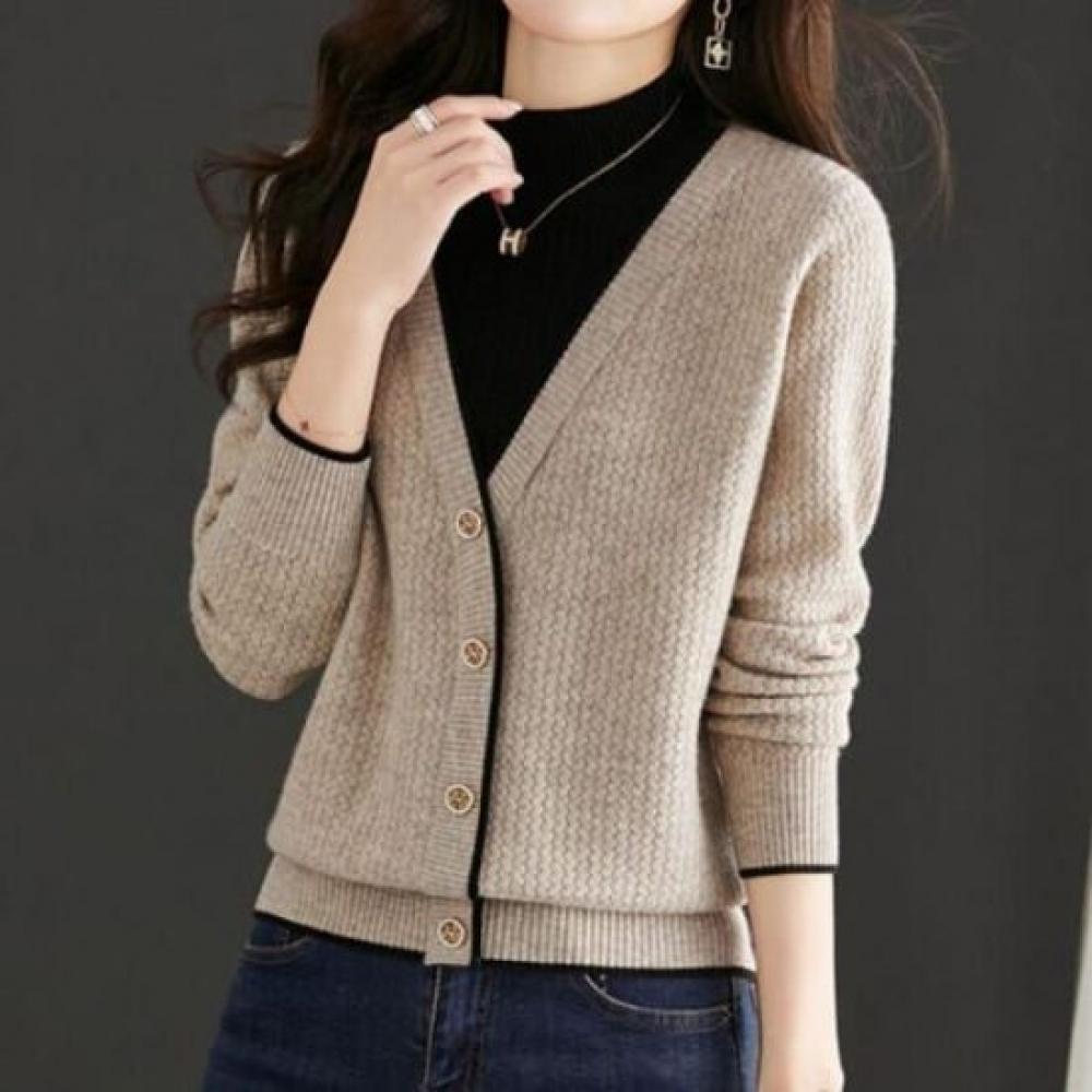 Navava Casual Two In One Mock Neck Long Sleeve Knit Top Nk2743
