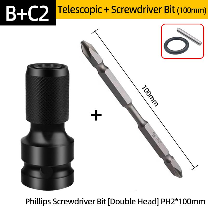 PH2 Phillips Screwdriver Bits Cross Head Magnetic 50/100/150mm Hand Tool 1/2” Square To 1/4” Hex Wrench Socket Adapter Converter