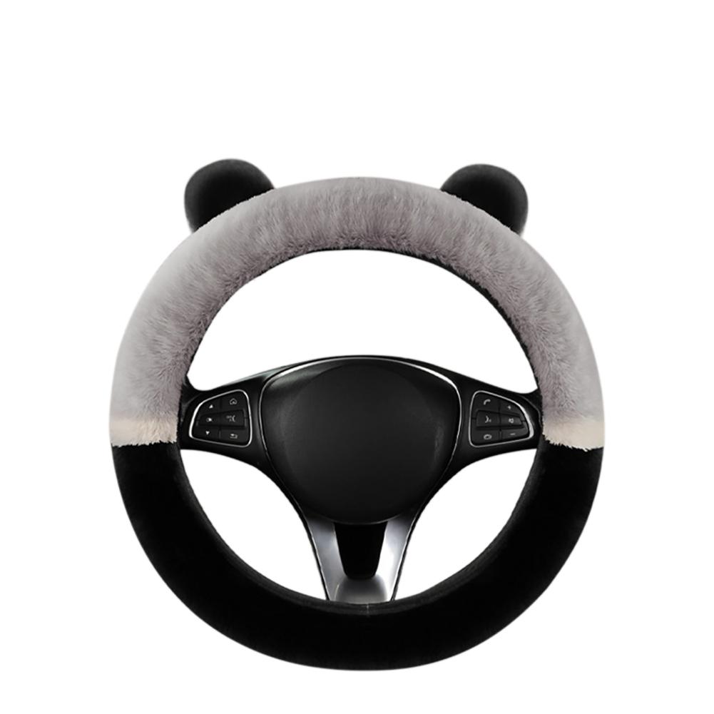 Чехол на руль автомобиля для зимы, теплый, пушистый, мягкий, плюшевый, милый, в форме ушей панды, защитный чехол на руль, декоративный чехол для интерьера