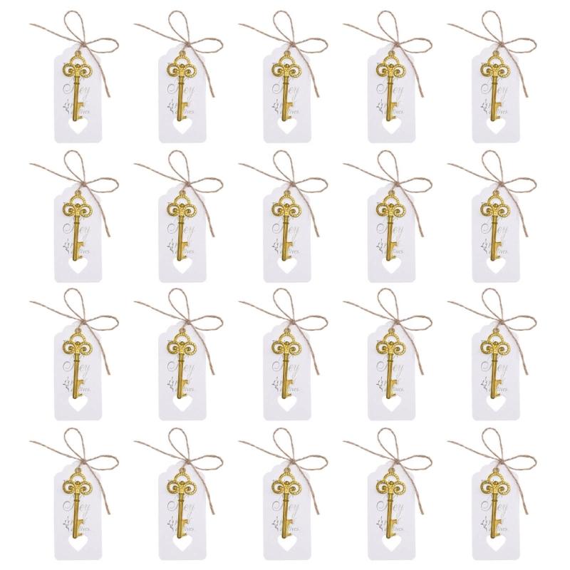 20pcs Skeleton Key Bottle Opener with Card Tag Bridal Shower Party-Favor Souvenir-Gift for Guests Wedding Party Decor