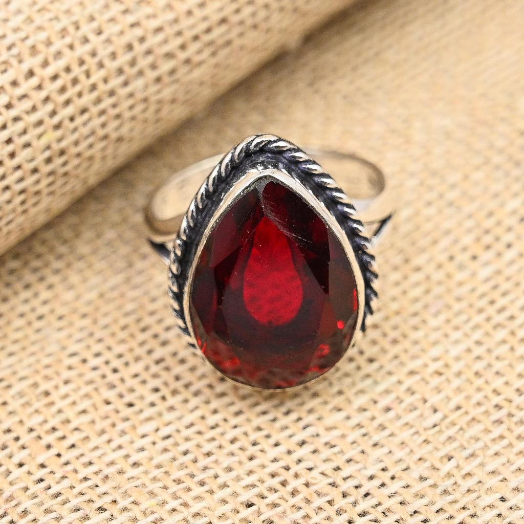 Red Garnet Gemstone Handmade Solid 925 Sterling Silver Ring Jewelry