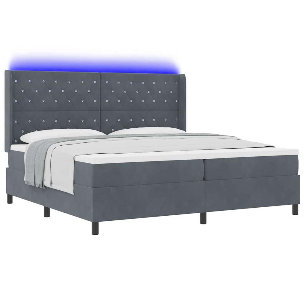 Box Spring Bed with Mattress and LED Dark Grey 200 x 200 cm Velvet