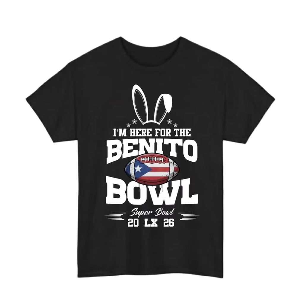 Футболка Bad Bunny Super Bowl Хип-хоп Унисекс Уличный стиль Классическая с коротким рукавом Чистый хлопок Модная Эстетичная Повседневная футболка Ткань...
