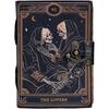 Book of Spells Leather Journal Deckle Edge Paper Grimoire Printed Journal The Lovers Tarot Notebook Spiral Gothic Notebook Skull Lover