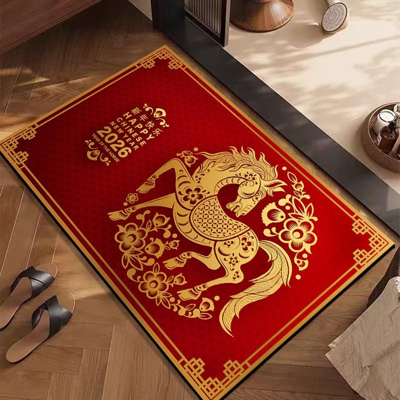 Праздничный ковер в китайском стиле 2026 для гостиной, диван, спальня, кабинет, ванная комната, кухня, придверный коврик, нескользящий, декор лошади
