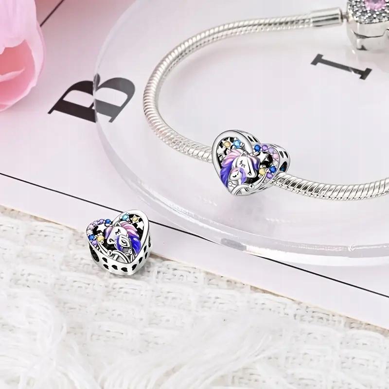 Modular Bead Pendant Silver S925 Unicorn Ponies Stars