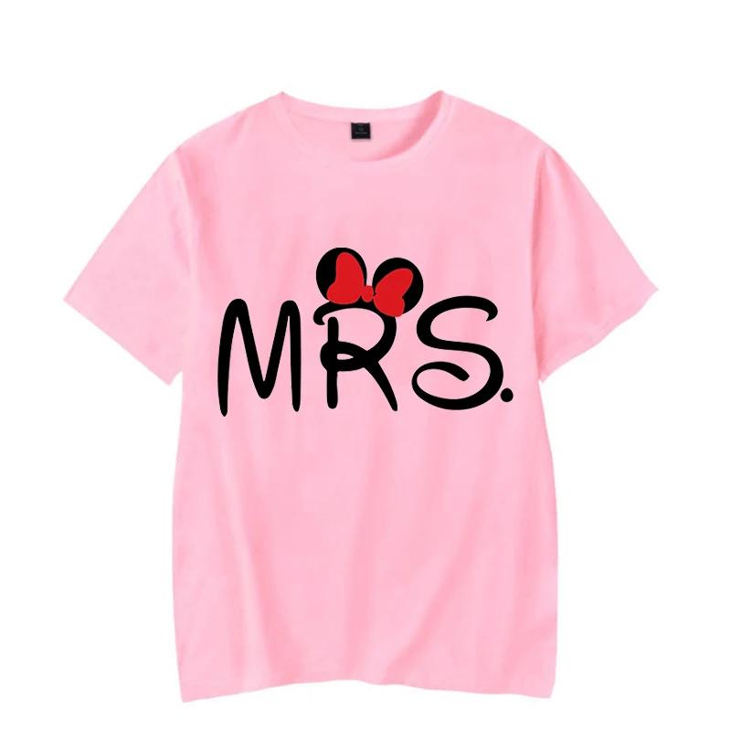 Мультяшная мышь MR MRS Принт Парная Футболка Летняя с коротким рукавом Футболка с принтом букв Модная Повседневная Свободная Футболка для Влюбленных Унисекс