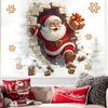 Santa Claus Wall Stickers Christmas Santa Breaking Brick Wall Decal Funny 3D Illusion Accent Cling for Holiday Home Party Living Room Bedroom Decor