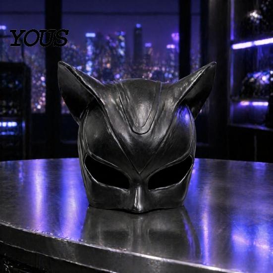 Прозрачная маска для косплея Хэллоуина, маска кошки для женщин, черный костюм с кошачьими глазами, мягкий латексный кожаный аксессуар для маскарада, вечеринки супергероев, сексуальный
