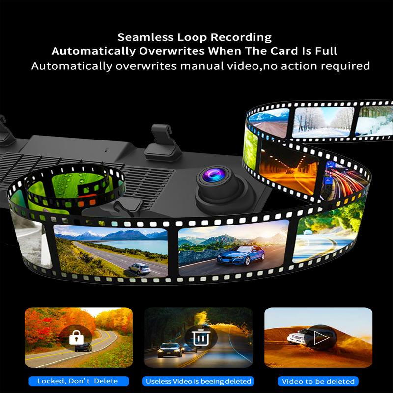 icreative 11,26-дюймовый автомобильный видеорегистратор 1080P, беспроводной Carplay, Android, авто, двойной объектив, Wi-Fi, видеорегистратор, Wi-Fi, GPS, FM, Bluetooth, циклическая запись, видеорегистратор