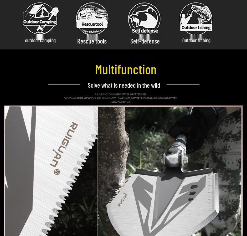 Многофункциональная складная лопата для улицы: Марганцевая сталь, Идеально подходит для кемпинга, рыбалки, внедорожного использования и задач, выполняемых с помощью транспортного средства